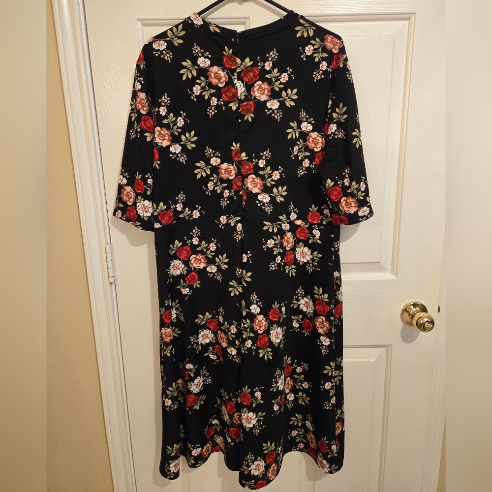 Black & Red Floral Midi Dress